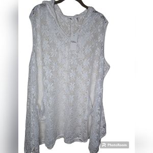 Dalin women's white sleeveless v-neck high-low hooded lace top size 3X